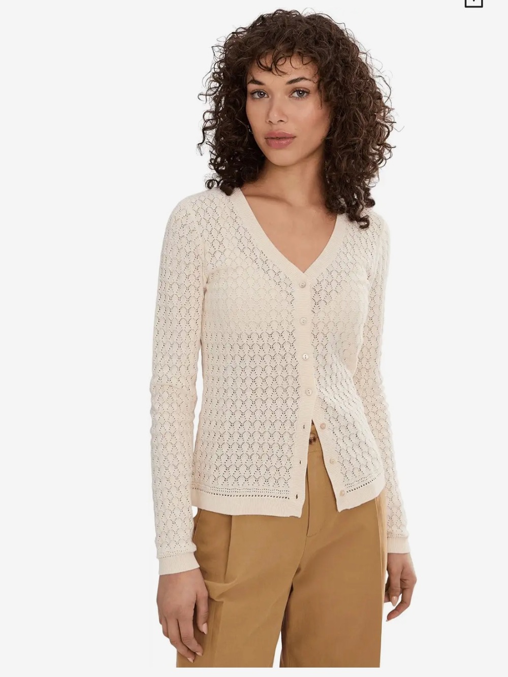 Sanctuary Cream Pointelle Knit Button Front Cardigan Size Large